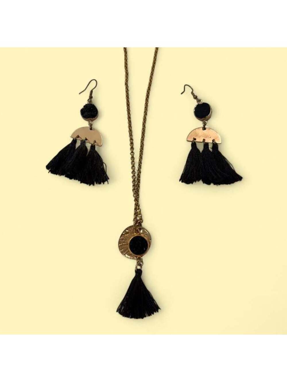 Black Tassel Necklace and Earring Set